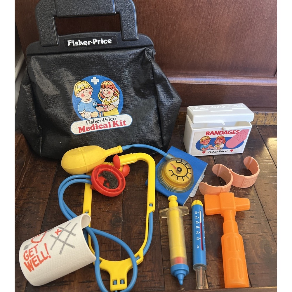 Vintage Fisher Price Medical Kit Doctor Nurse Bag Play Set 1987 Toy Accessories
